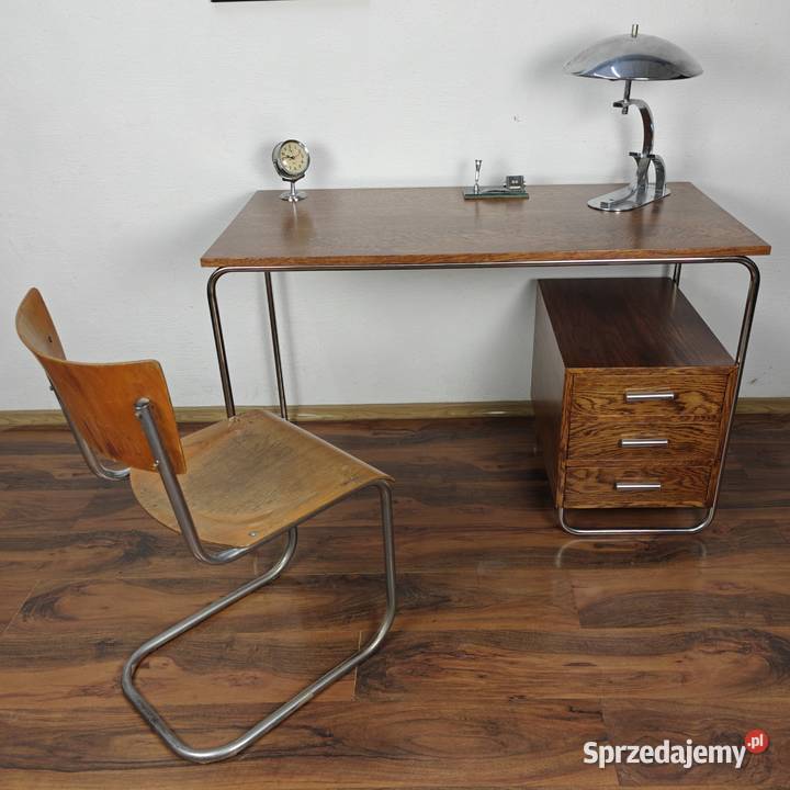 BIURKO Chrom Dąb ciemny brąz Bauhaus Art Deco 60cm Radom