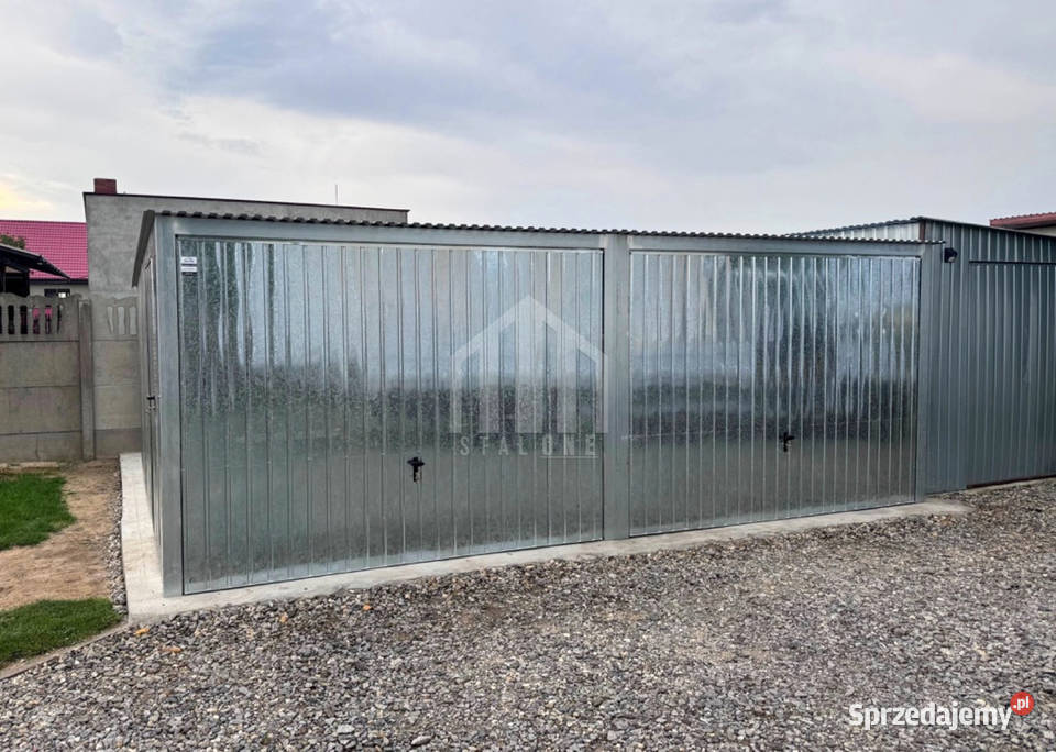 Garaż blaszany 6x6m 2x brama uchylna drzwi ocynk Sieradz