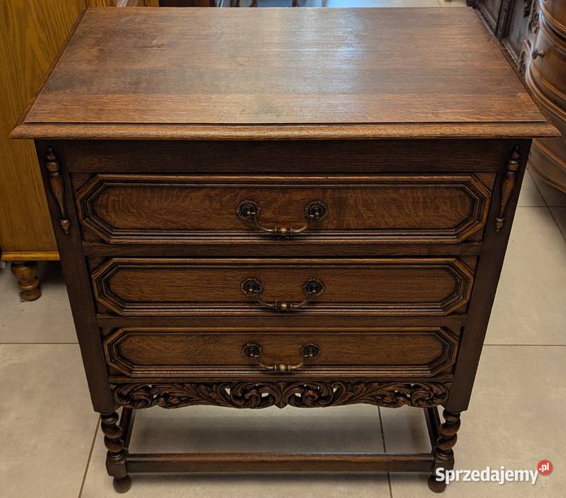 Piękna ciemna dębowa bogato zdobiona komoda Dąbrowa Górnicza