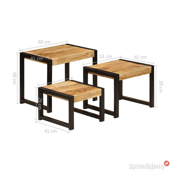 Stoliki wsuwane pod siebie 3 lite drewno mango Warszawa