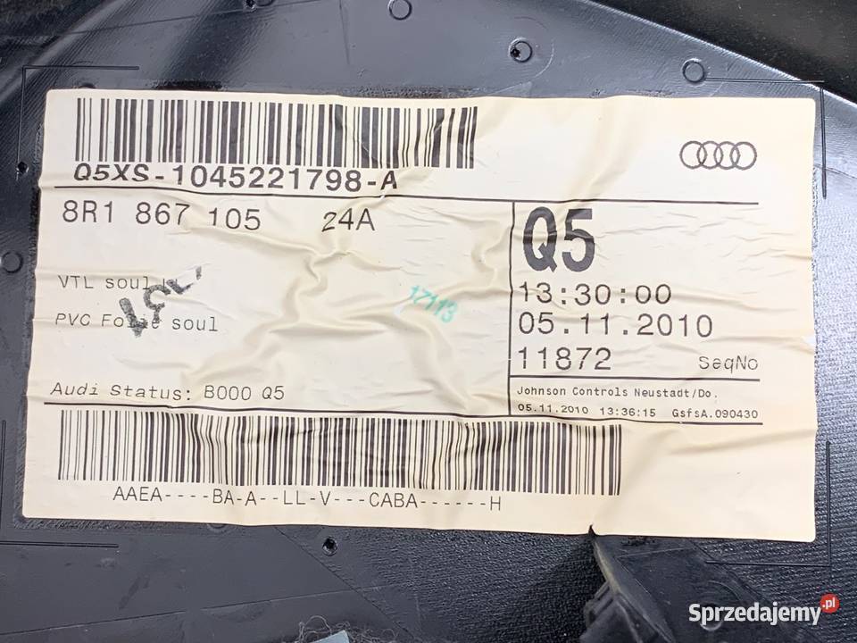 BOCZEK DRZWI LEWY PRZÓD AUDI Q5 8R SUV 0817 osobowe Wyposażenie wnętrza sprzedam