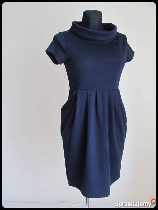 Sukienka granatowa z półgolfem i kieszeniami 38 niebieski Płock