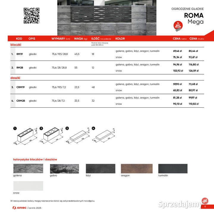 Bloczek ogrodzeniowy Joniec Roma horizon biały Piotrowiec