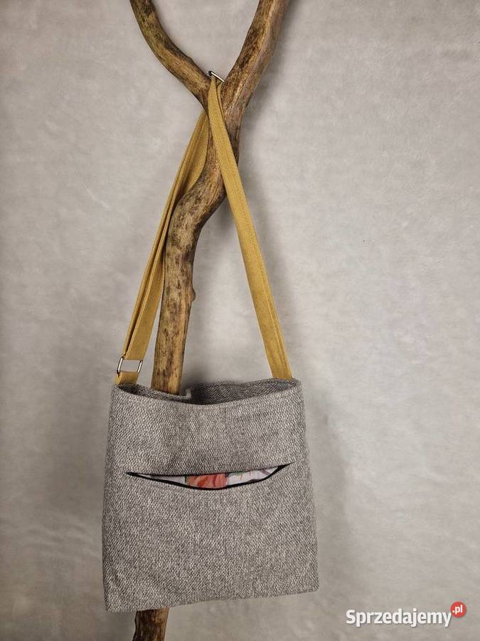 Jasnoszara torba handmade z regulowanym paskiem Wrocław