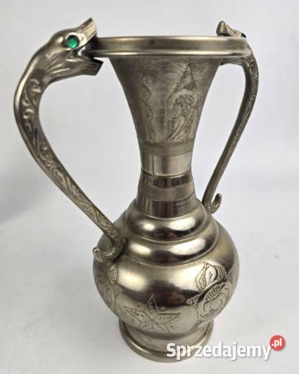 Wazon z uchwytami w kształcie głów węży metal Bronisze