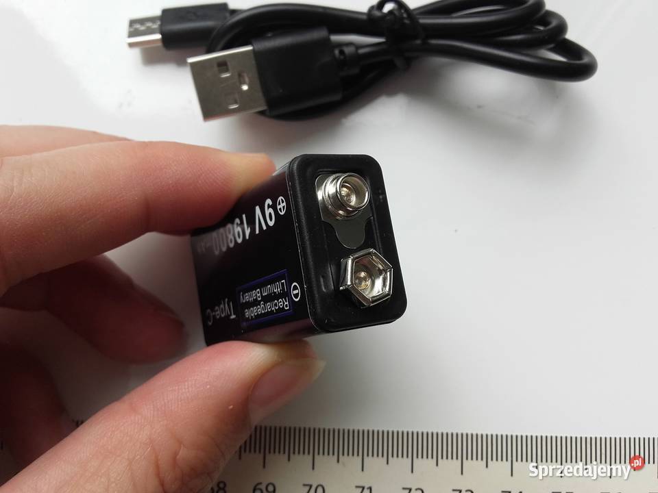 Akumulator 6F22 9V z ładowaniem USBC LED Liion