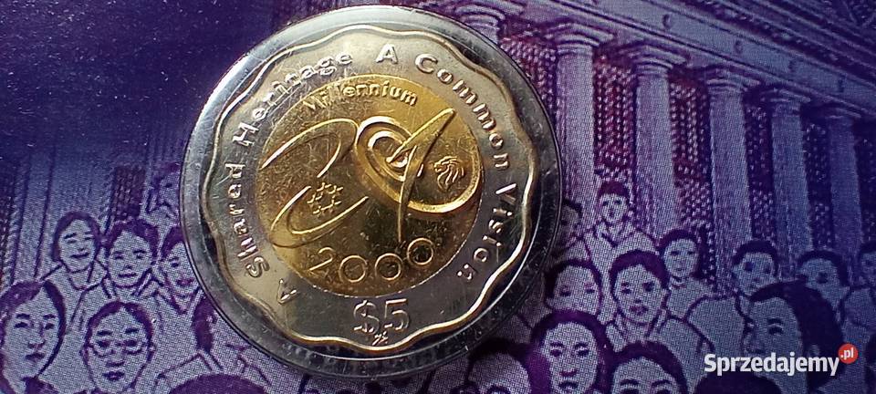 Stare monety 5 dolarów 2000 i 2 dolary Singapur Lesko