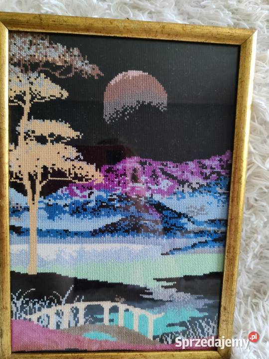 Obrazek ręcznie wyszywany w ramce Pabianice sprzedam