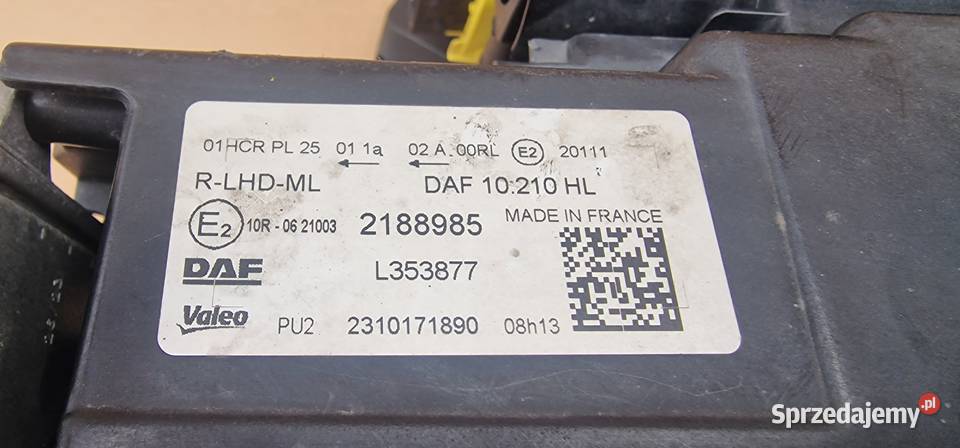 DAF XF XG XG LAMPA REFLEKTOR PRAWY PRZÓD ciężarowe