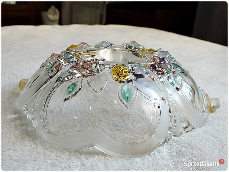 Patera szklana w kwiaty Szkło kryształowe lubuskie Żary