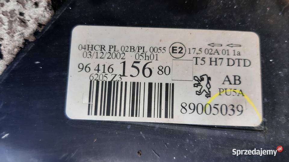 lampa przednia prawa Peugeot 307 0105r oryginał Dębno sprzedam