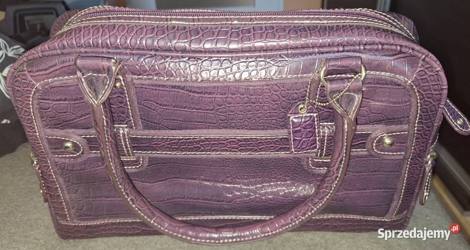 Elegancka torebka kuferek Clarks śliwkowa kroko Do ręki  lubuskie Zielona Góra