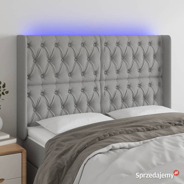 Zagłówek do łóżka z LED jasnoszary 163x16x118128