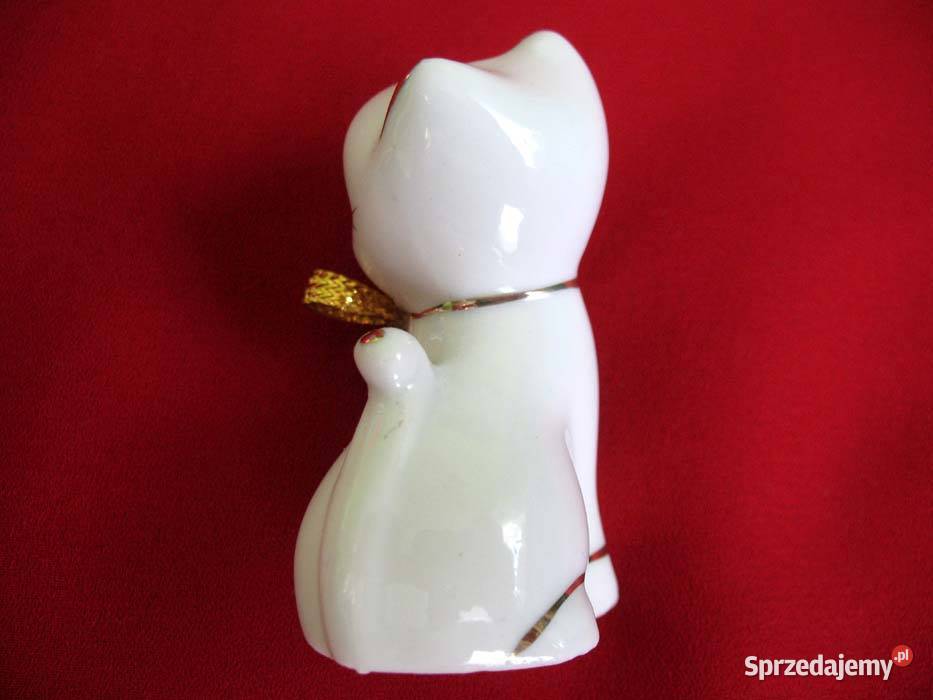 Kot kotek biały z kokardą porcelana 6 x 35 x 3 Siedlce