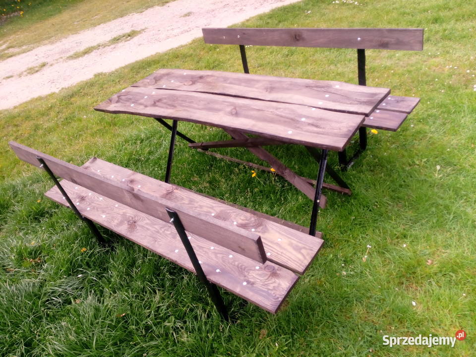 Zestaw ogrodowy stół + dwie ławki.