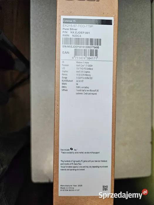 Laptop Acer Extensa 15 i713620H DDR5 16GB SSD kujawsko-pomorskie Bydgoszcz