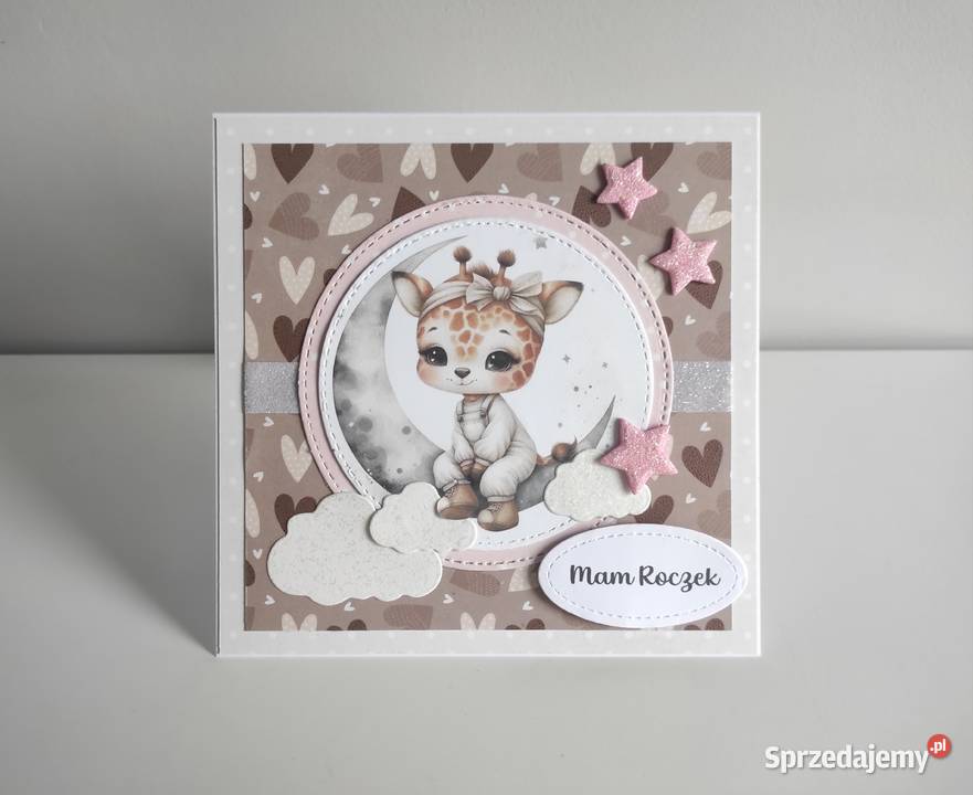 Kartka ręcznie robiona na urodziny roczek żyrafa Łódź