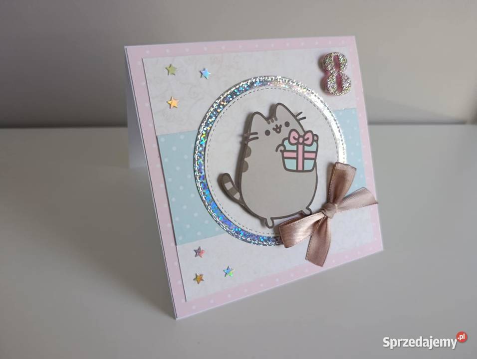 Kartka na urodziny kotek Pusheen handmade Rękodzieło Łódź