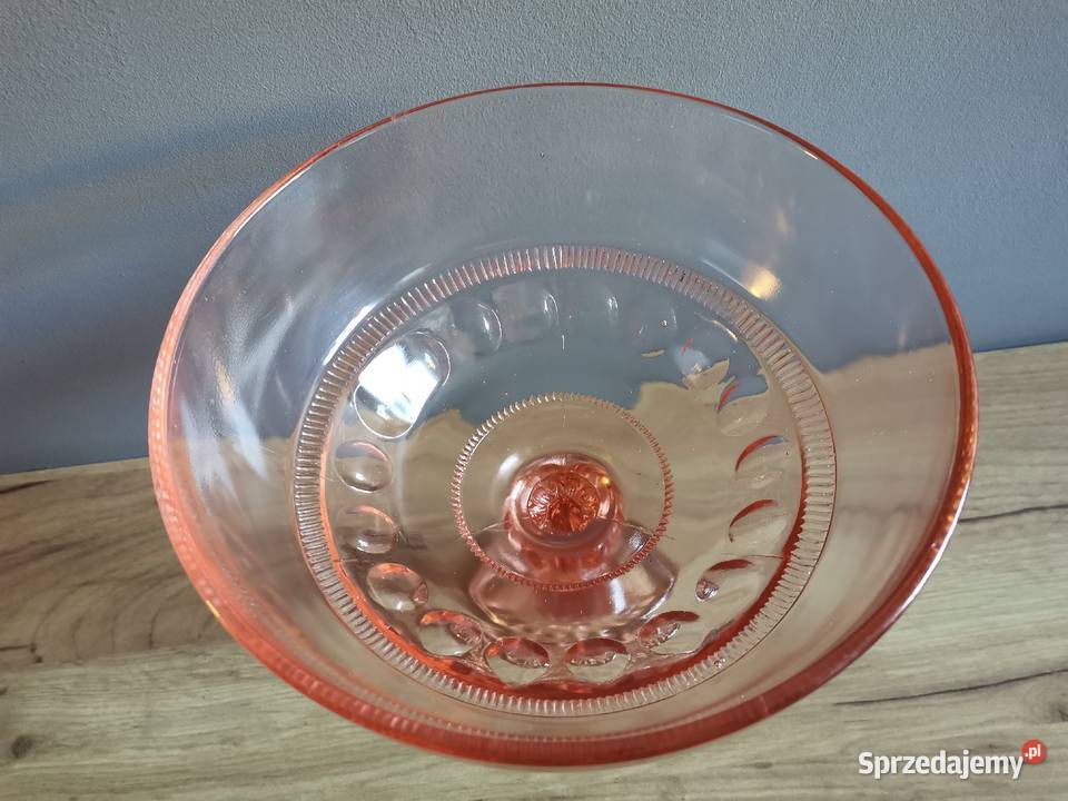 Stara duża różowa owocarka 2202 szkło Ząbkowice Porcelana i szkło