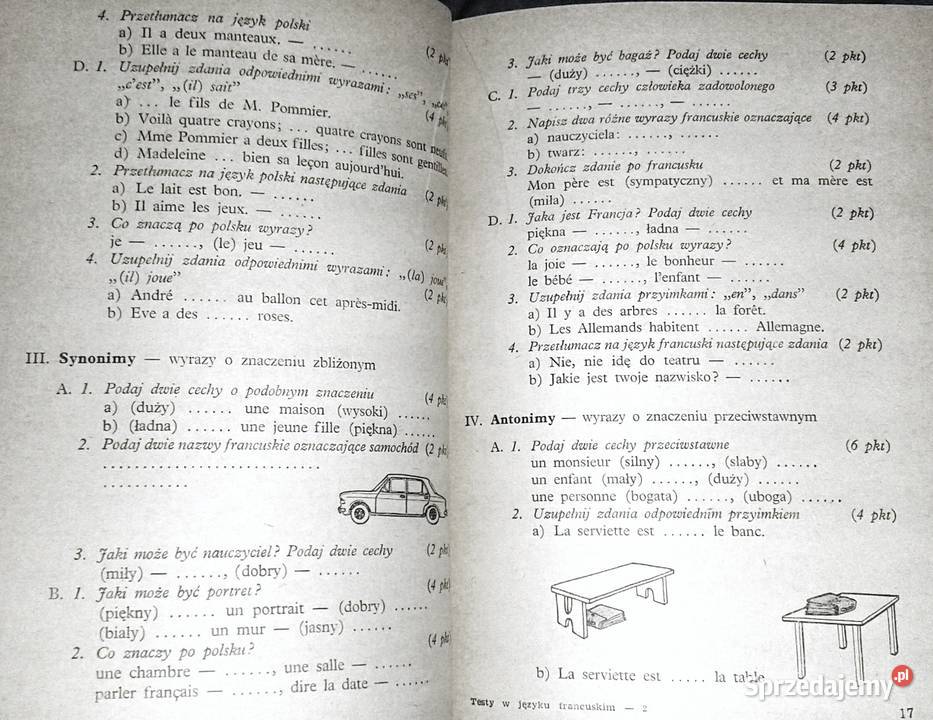 Testy w języku francuskim Jan Duliniec Chełm sprzedam