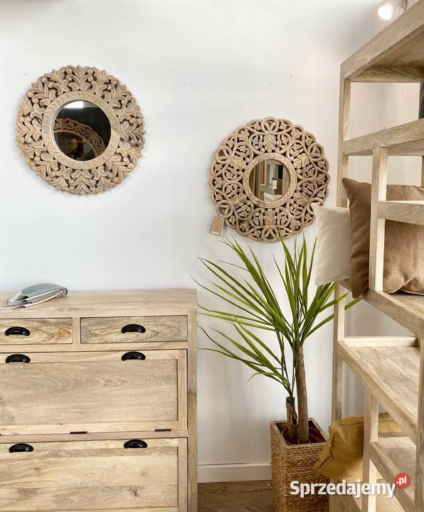 Okrągłe lustro w drewnianej rzeźbionej ramie wielokolorowy Lublin