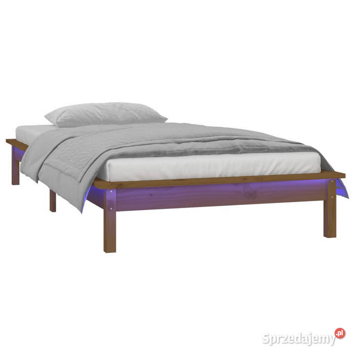 Rama łóżka z LED miodowy brąz lite drewno 90x200 101cm Warszawa