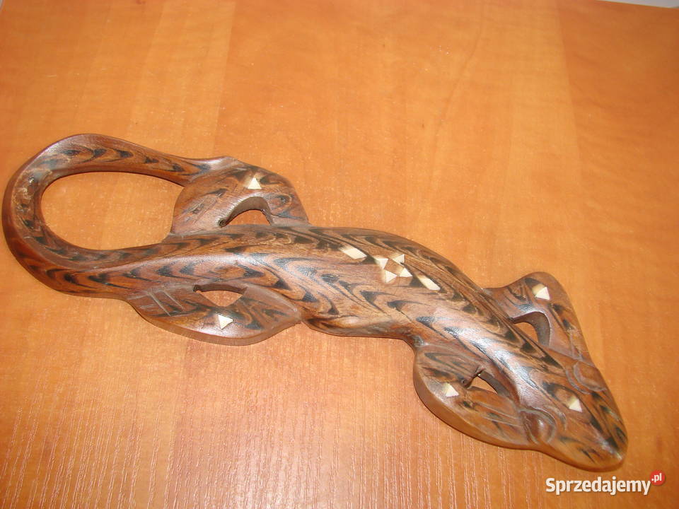 Jaszczurka inkrustowana teakowa Rękodzieło Pruszcz Gdański
