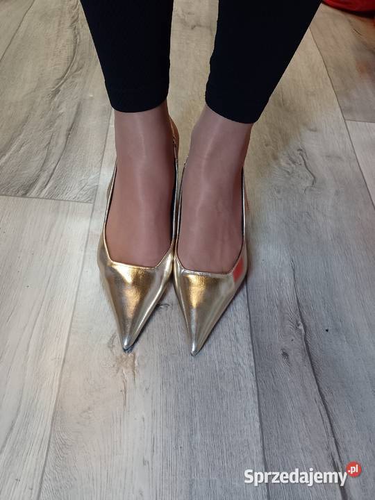 39 Złote czółenka wieczorowe z odkrytą piętą Kraków