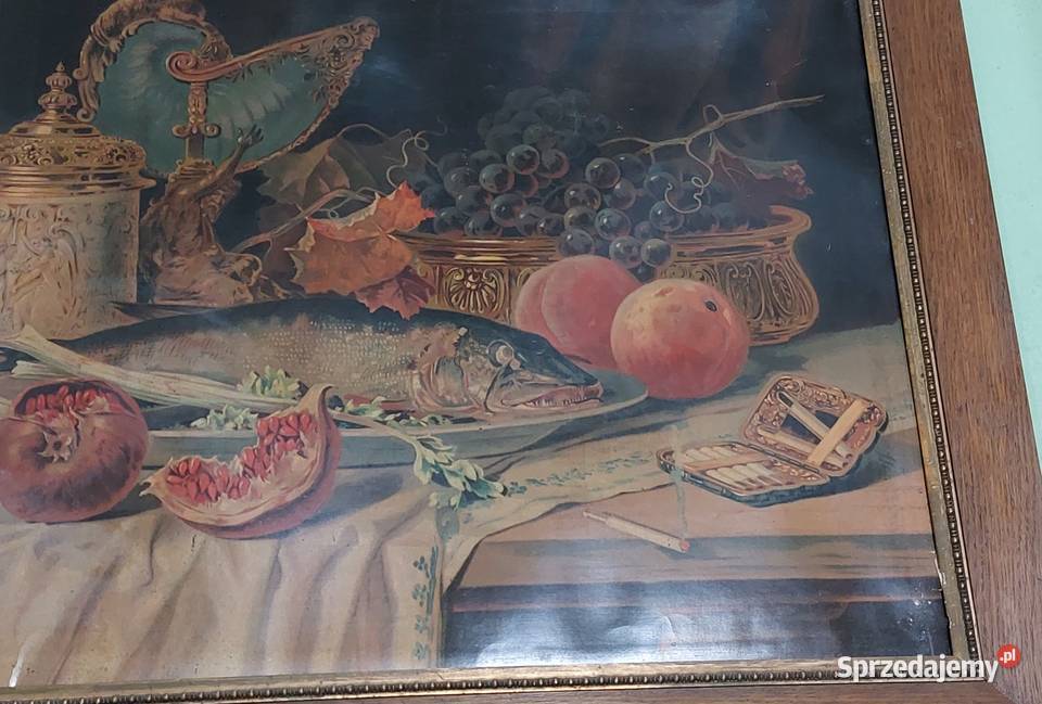 Obraz przedwojenny reprodukcja rama drewno gips Malarstwo pomorskie Rokity