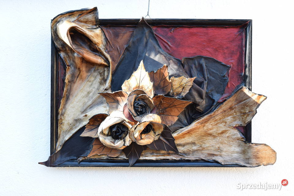 Obraz ze skóry kwiaty PRL Bydgoszcz sprzedam