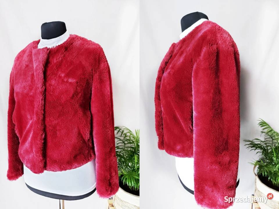 Bordowy płaszcz damski kurtka z futerkiem krótki sprzedam