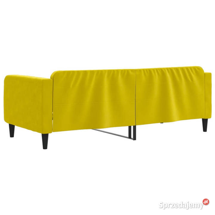Sofa z funkcją spania żółta obita aksamitem Łóżka