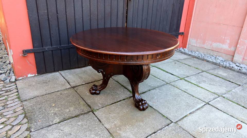 Unikatowy Okrągły Neorenesansowy Stolik Lwie Ziębice