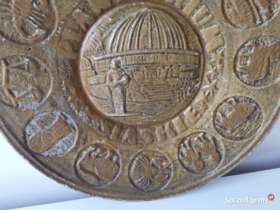 Stara metalowa patera talerz wiszący Zodiak Katowice