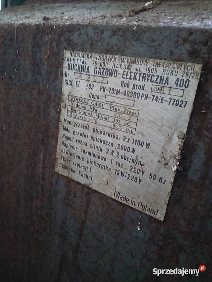 Kuchnia kuchenka gazowa elektryczna Polmet 400 świętokrzyskie Moszyny