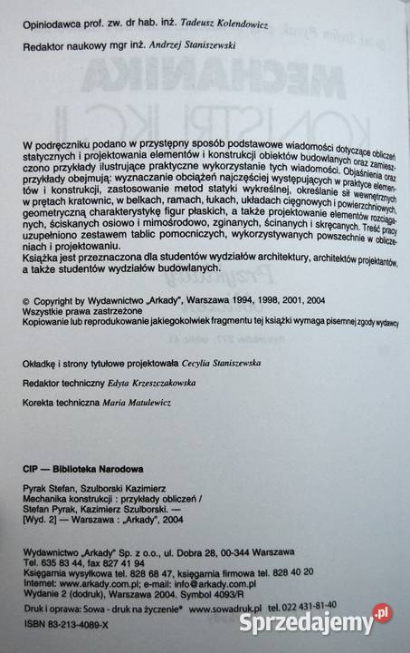 Mechanika konstrukcji S Pyrak K Szulborski Lublin sprzedam