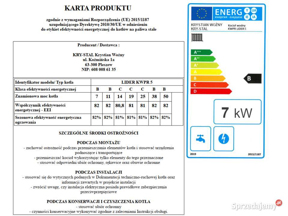 Kocioł co z podajnikiem na ekogroszek 7kw 5klasa Pleszew
