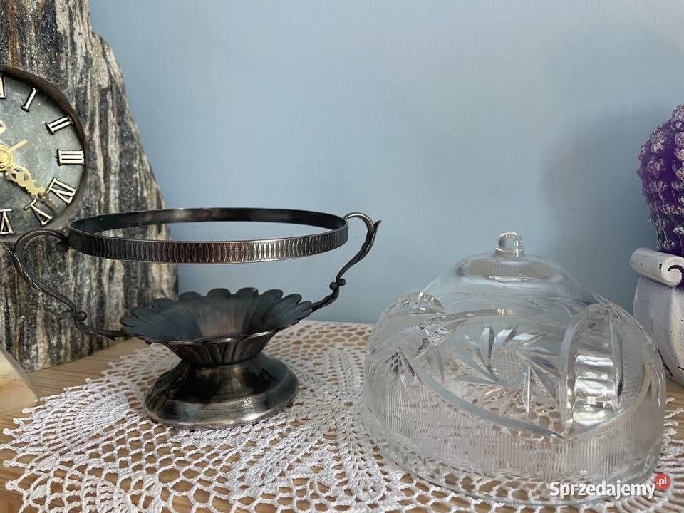 Krysztalantyczna cukiernica z okuciami z alpaki Jelenia Góra