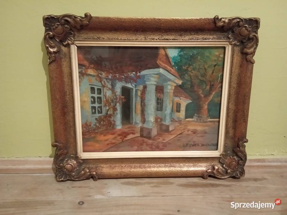 Piękny stary obraz olejny dworek B Rychter Kraków