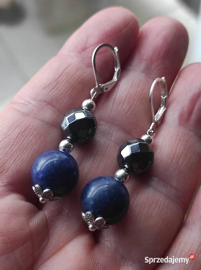 Cudne kolczyki lapis lazuli i hematyt fasetowany zachodniopomorskie Koszalin