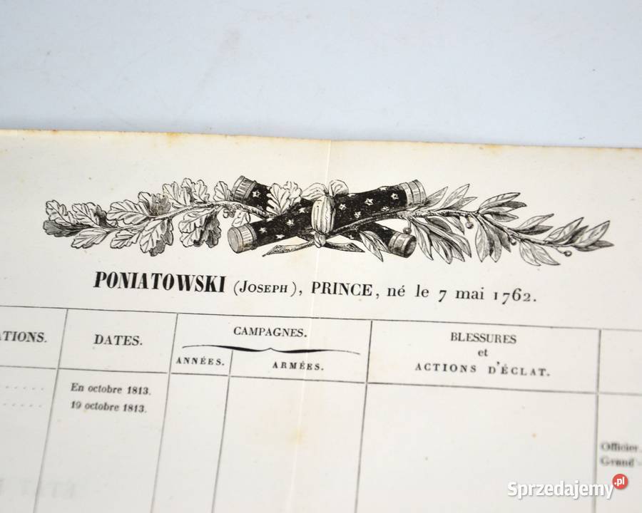 Starodruk z 1839 Książę Józef Poniatowski lubelskie Wólka Poznańska