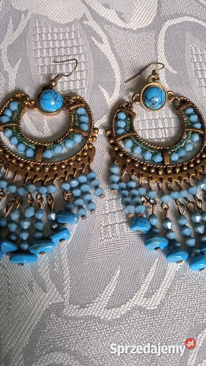 TURKUSOWO ZŁOTE OKAZAŁE KOLCZYKI Kolczyki wielkopolskie Piła