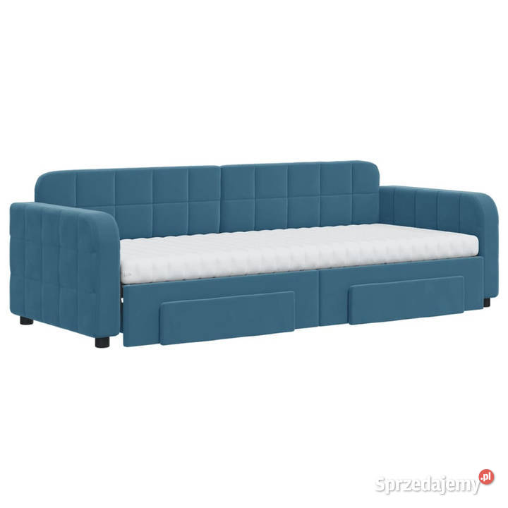 Sofa rozsuwana z szufladami niebieska aksamit Łóżka mazowieckie Warszawa
