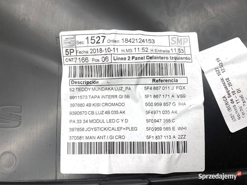 BOCZEK DRZWI LEWY PRZÓD SEAT LEON III Hatchback