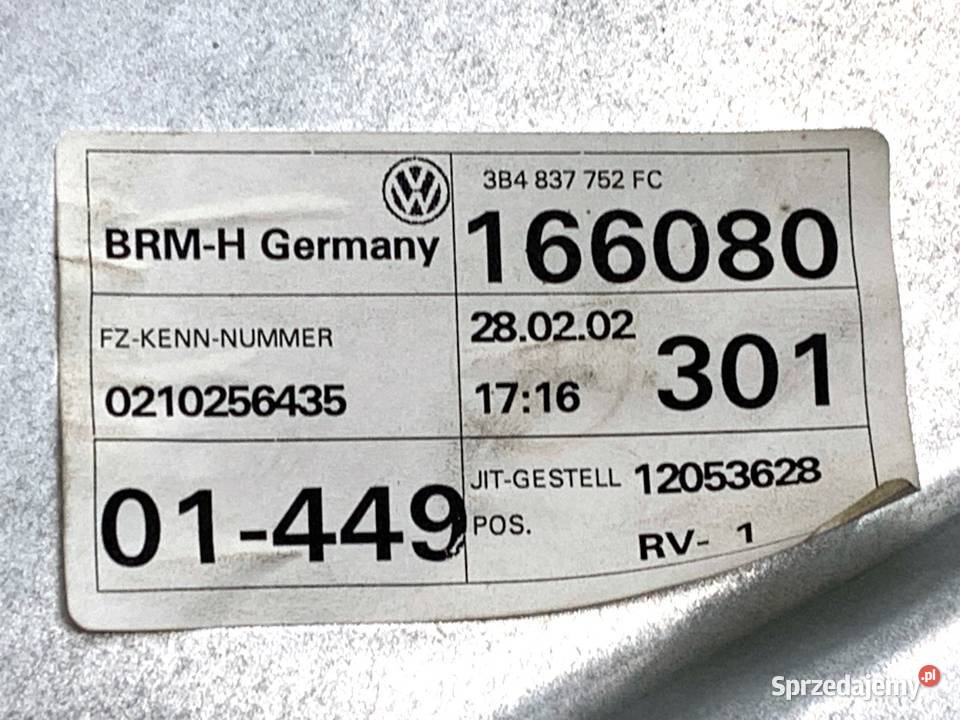 PODNOŚNIK SZYBY PRAWY PRZÓD VW PASSAT B5 FL podkarpackie