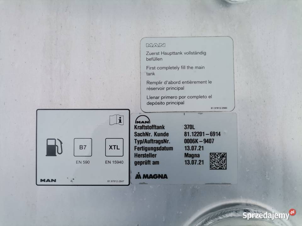 MAN TGX TGS TG3 ZBIORNIK PALIWA BAK 370L Bieleń