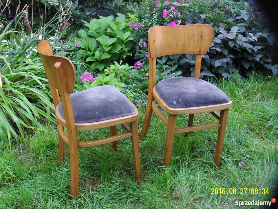 Stare babcine krzesła PRL lite drewno sprężyny Warszawa