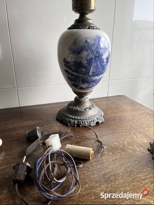 Antyk lampa holenderska naftowa stara porcelana