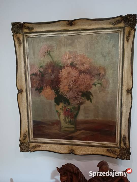 Stary obraz olejny na płótnie w pięknej starej kujawsko-pomorskie Lipno