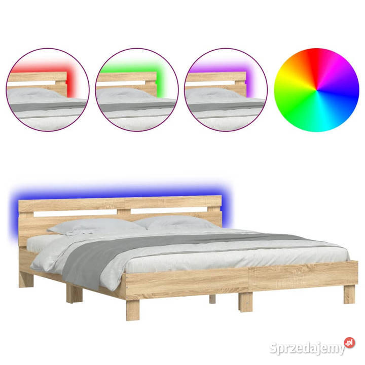 Rama łóżka z wezgłowiem i LED dąb sonoma 180x200 Warszawa